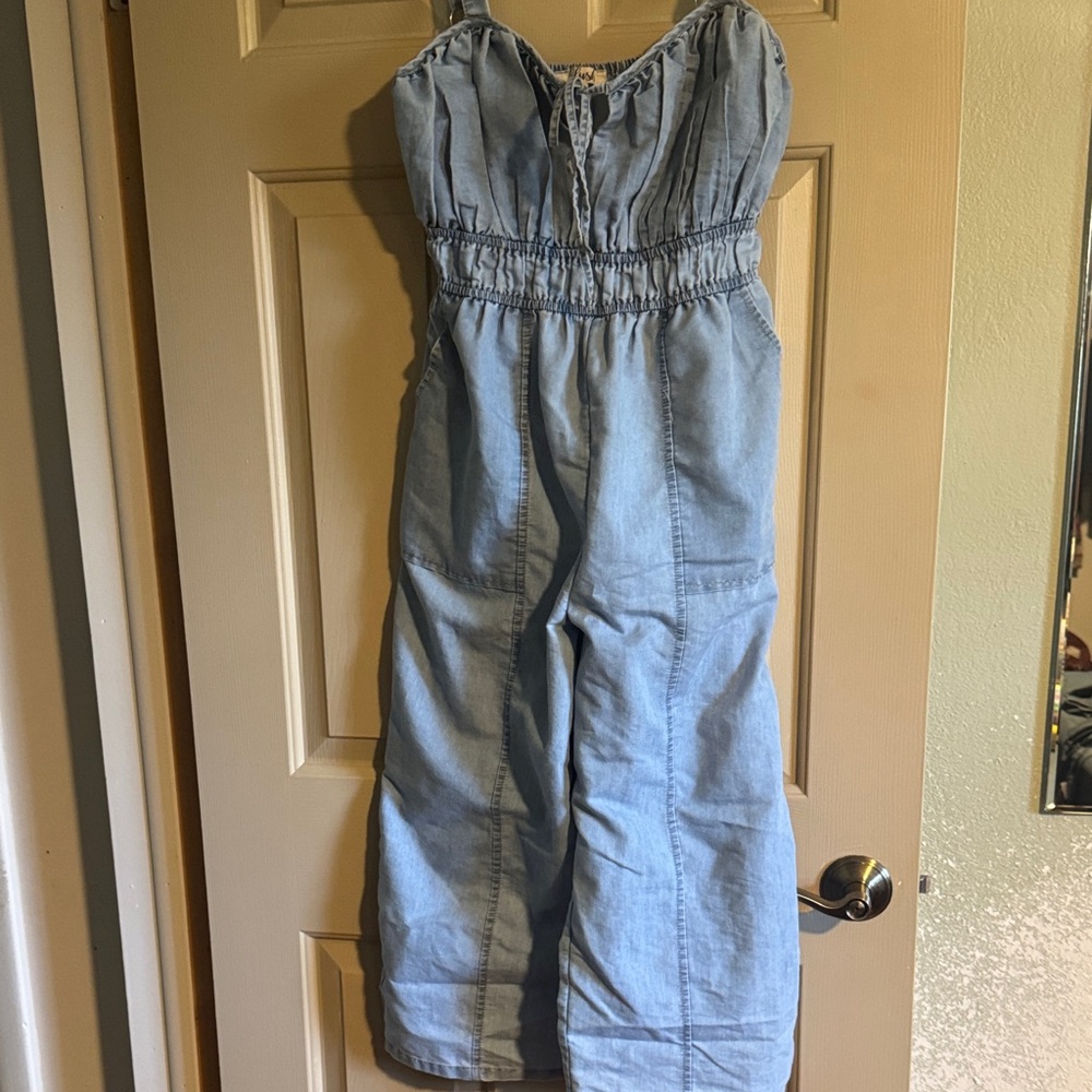 Women Light Blue Denim One-Piece Jumpsuit